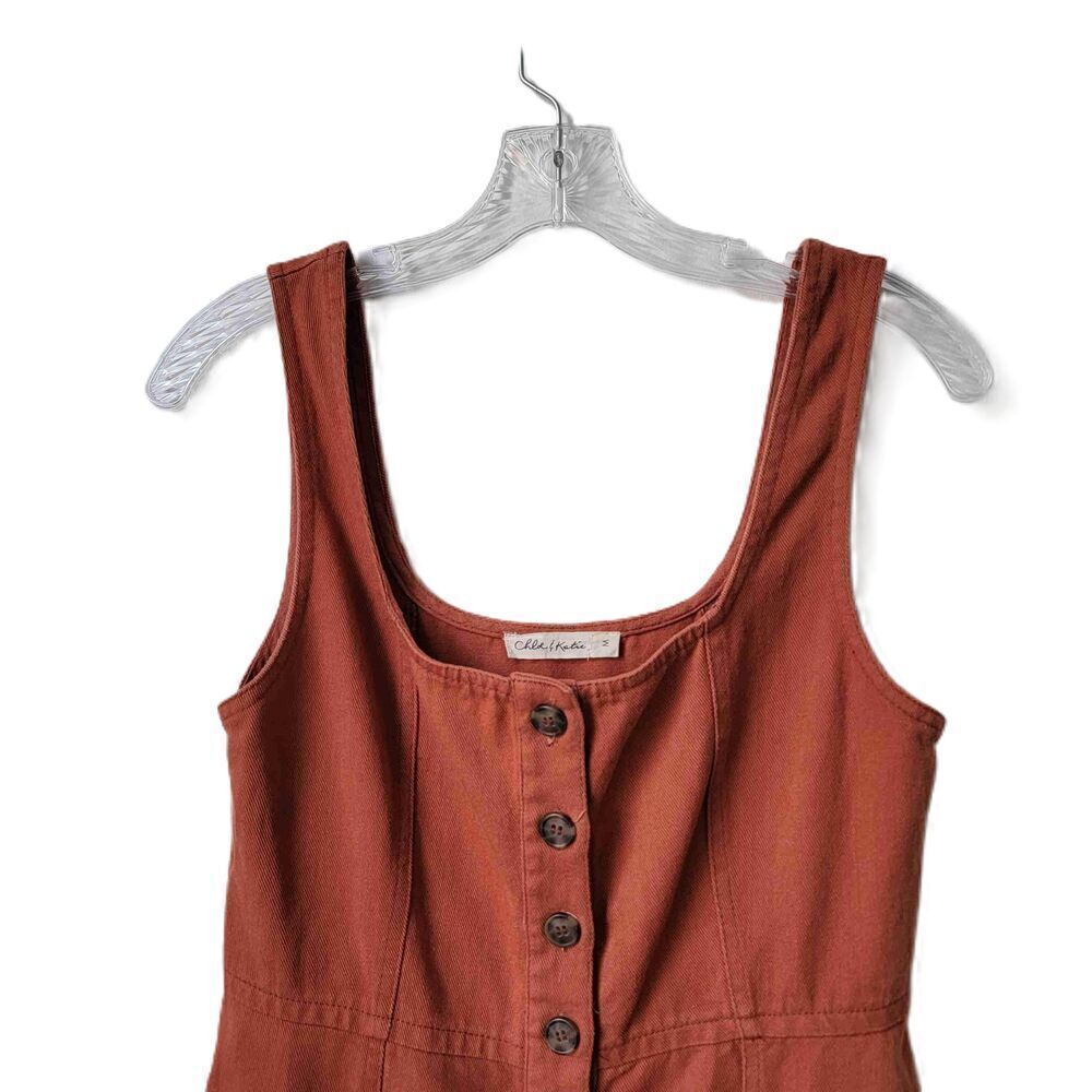 Chloe & Katie Overall Orange Rust Sleeveless Button Front Cotton Linen Medium - Picture 3 of 8